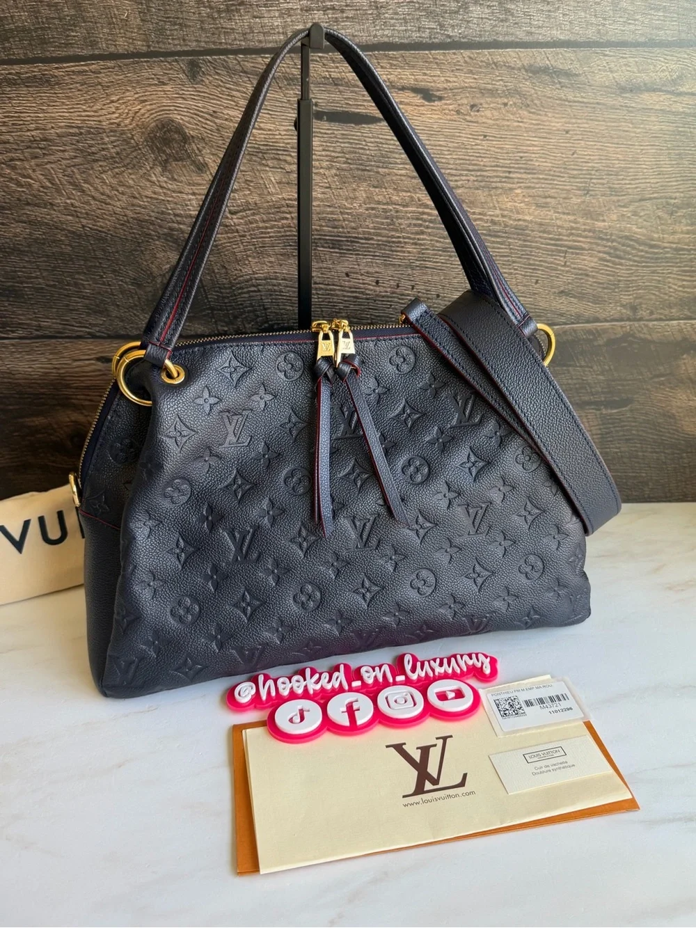 Authentic Louis Vuitton Ponthieu PM Navy & Red Empreinte Leather Handbag EUC